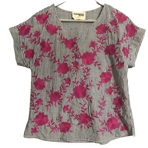 Savanna Jane pink embroidered stripe blouse small boho floral summer